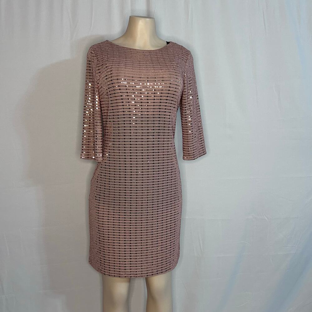 Enfocus Studio Sequin Shift Dress Blush Pink 3/4 Sleeve Size 8